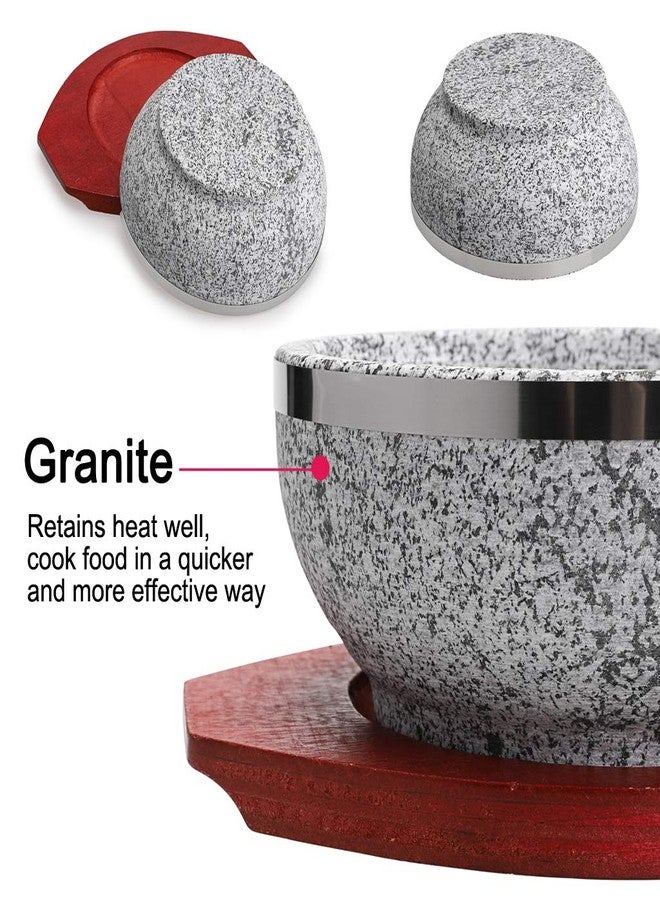 MDLUU Dolsot Bibimbap Bowl 32 Oz, Granite Stone Bowl with Wood Base, Dolsot Pot for Korean Soup, Rice and Stew - Image 3